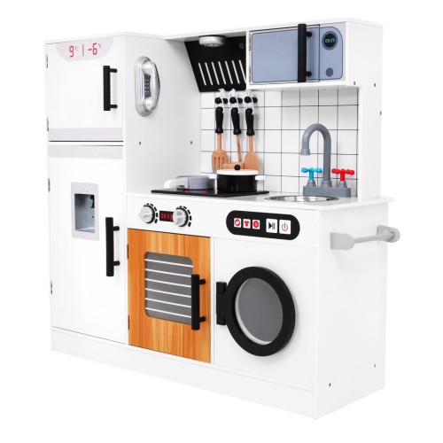 Veľká Kuchyňa z dreva pre deti 3+ biela + Interaktívne Zvuky Svetlá + Príslušenstvo