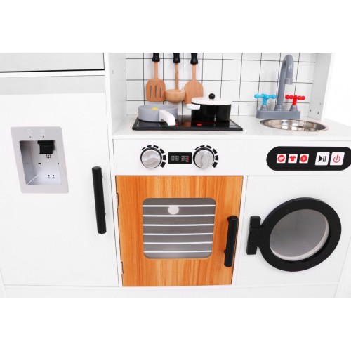 Veľká Kuchyňa z dreva pre deti 3+ biela + Interaktívne Zvuky Svetlá + Príslušenstvo
