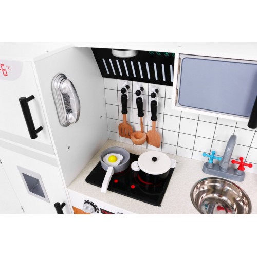 Veľká Kuchyňa z dreva pre deti 3+ biela + Interaktívne Zvuky Svetlá + Príslušenstvo
