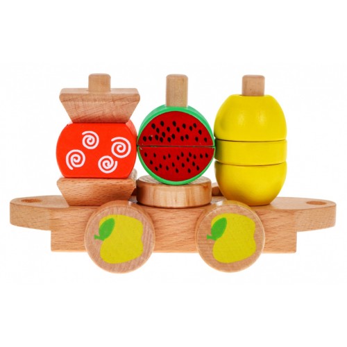 Drevená lokomotíva s sorterami pre deti 3+ Senzorická hračka + 27 kociek