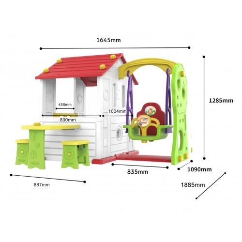 copy of Záhradný domček 3v1 pre deti Červený + Šmýkačka + Záhradka s plotom