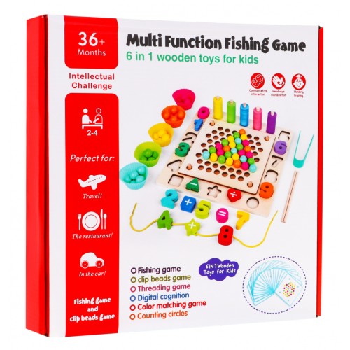 Drevená sada vzdelávacích hier 6v1 pre deti 3+ Triedič rybárčenie učenie čísel
