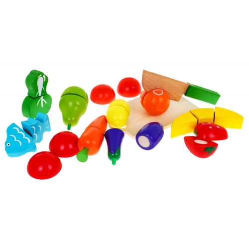 Drevená sada zeleniny a ovocia na krájanie pre deti 2+ Krájacia doska + Nôž