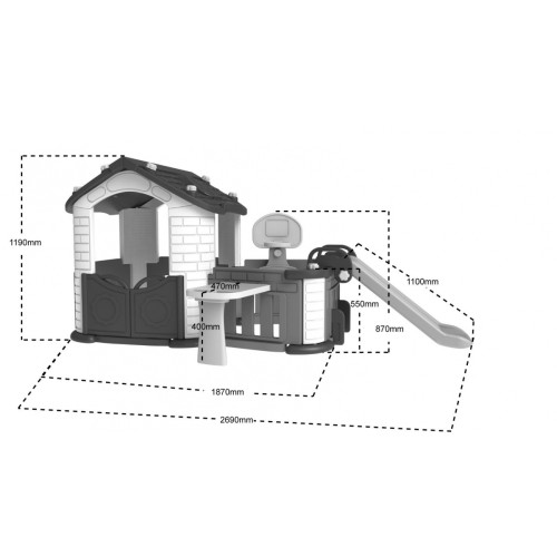 Veľký Záhradný domček 5v1 pre deti + Šmýkačka + Basketbal + Záhradka + Stolík + 2 Stoličky Červená Strecha