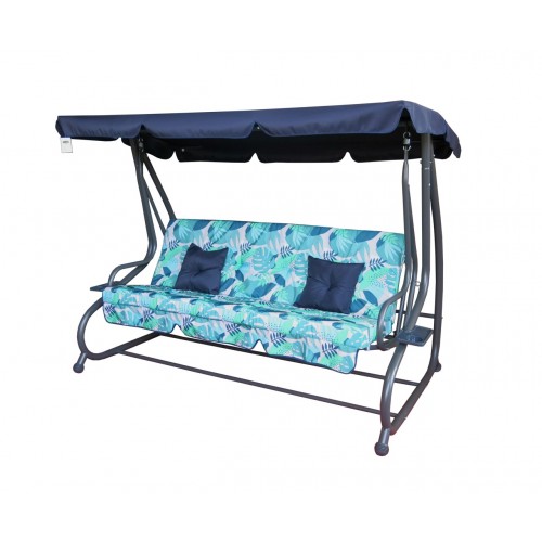 copy of Rodinná Hojdačka záhradná s Strechou Zelený vzor + Textilínia 2x1 + Nastaviteľné sedadlo + Matrac + 2 Držiaky na nápoje