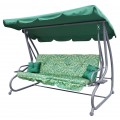 Rodinná Hojdačka záhradná s Strechou Zelený vzor + Textilínia 2x1 + Nastaviteľné sedadlo + Matrac + 2 Držiaky na nápoje