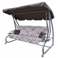 Rodinná Hojdačka záhradná s Strechou Hnedý vzor + Textilínia 2x1 + Nastaviteľné sedadlo + Matrac + 2 Držiaky na nápoje