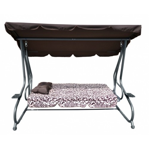 Rodinná Hojdačka záhradná s Strechou Hnedý vzor + Textilínia 2x1 + Nastaviteľné sedadlo + Matrac + 2 Držiaky na nápoje