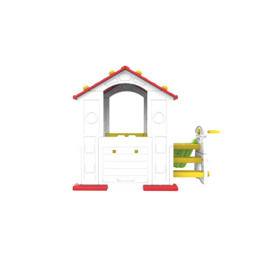 Záhradný domček 3v1 pre deti Červená Strecha + Šmýkačka + Basketbal