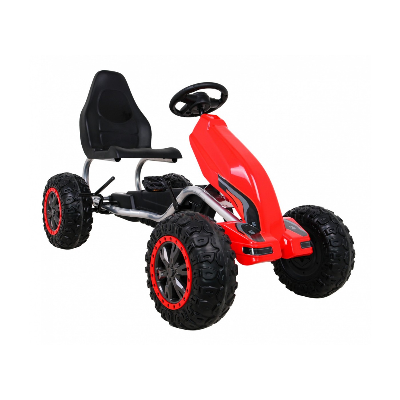 Veľká Motokára na pedále Strong pre deti Červená + Zaťaženie 100 kg + Kolesá EVA + Ručná brzda + Športové sedadlo