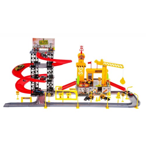 Parkovisko Stavenisko 2v1 pre deti 3+ Interaktívne funkcie + 5 autíčok + 3 stavebné vozidlá + Príslušenstvo