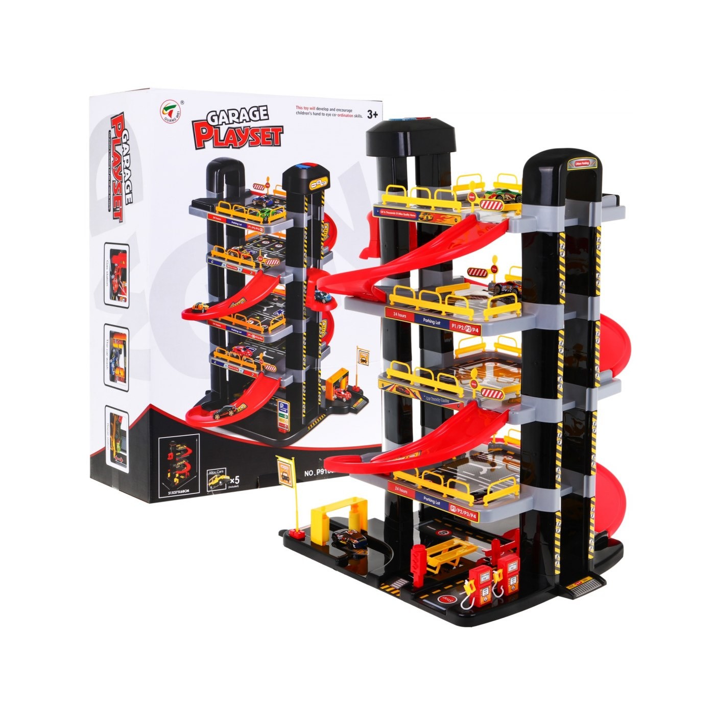 5-poschodové Parkovisko pre deti 3+ Pohyblivý výťah + 5 autíčok + Svetlá