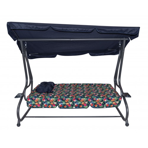 copy of Rodinná Hojdačka záhradná s Strechou Zelený vzor + Textilínia 2x1 + Nastaviteľné sedadlo + Matrac + 2 Držiaky na nápoje