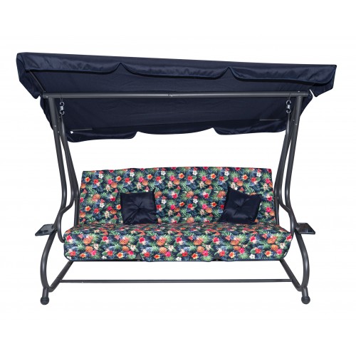 copy of Rodinná Hojdačka záhradná s Strechou Zelený vzor + Textilínia 2x1 + Nastaviteľné sedadlo + Matrac + 2 Držiaky na nápoje