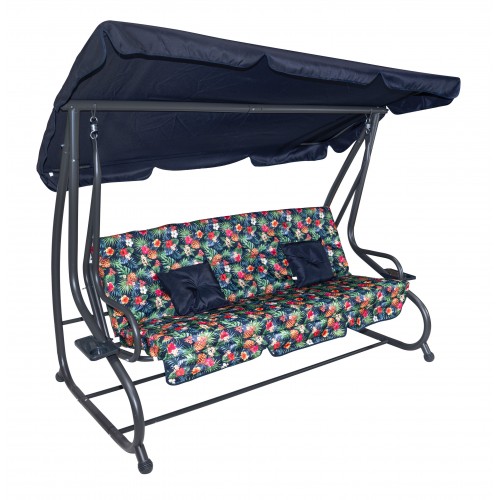 copy of Rodinná Hojdačka záhradná s Strechou Zelený vzor + Textilínia 2x1 + Nastaviteľné sedadlo + Matrac + 2 Držiaky na nápoje