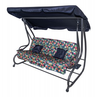 copy of Rodinná Hojdačka záhradná s Strechou Zelený vzor + Textilínia 2x1 + Nastaviteľné sedadlo + Matrac + 2 Držiaky na nápoje