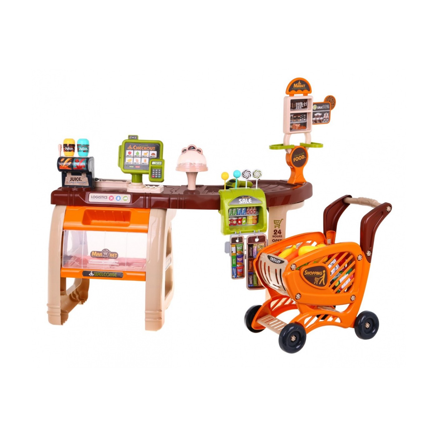 Veľký Supermarket pre deti 3+ Interaktívna sada 65 ks. + Pokladňa + Skener + Vozík + Príslušenstvo
