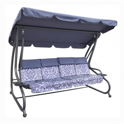 Veľká Záhradná hojdačka 4-os.Sivá + Textil + Strecha + Nastaviteľné sedadlo + 4 Vankúše