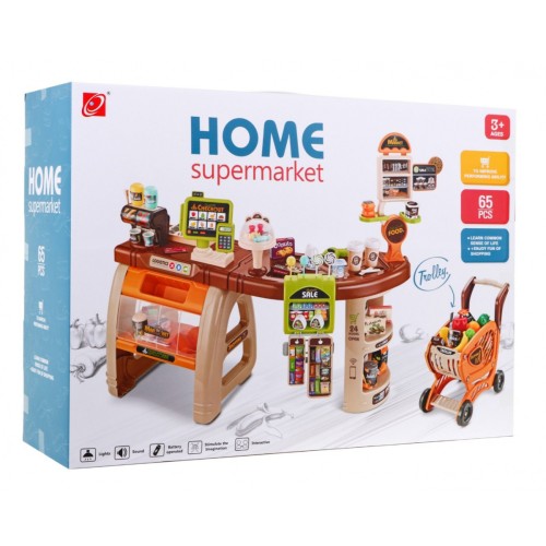 Veľký Supermarket pre deti 3+ Interaktívna sada 65 ks. + Pokladňa + Skener + Vozík + Príslušenstvo