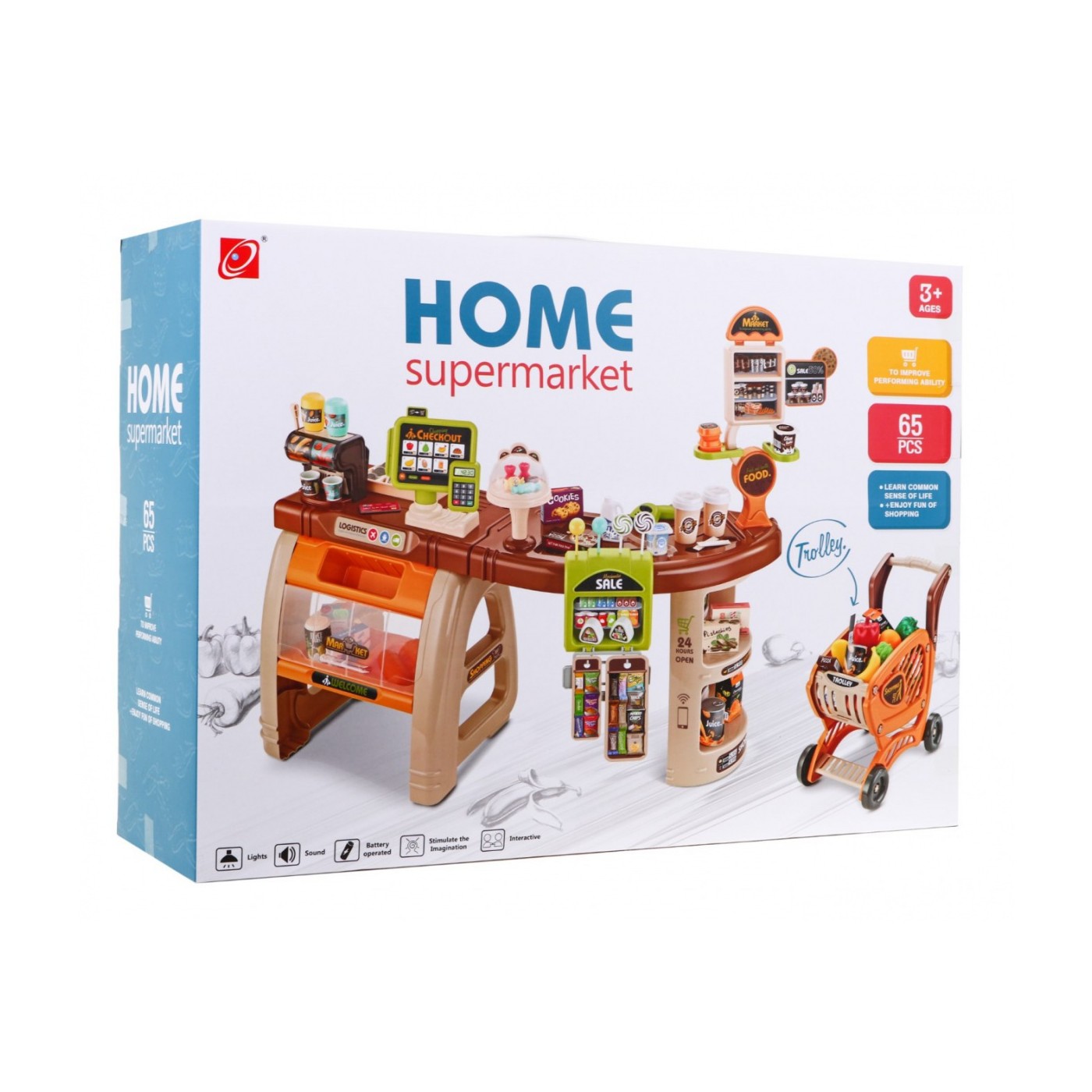 Veľký Supermarket pre deti 3+ Interaktívna sada 65 ks. + Pokladňa + Skener + Vozík + Príslušenstvo