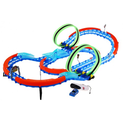 Fluorescenčná Závodná dráha pre deti 3+ Autíčko s LED + Smyčky 360 + Skladacia dráha 57 ks.