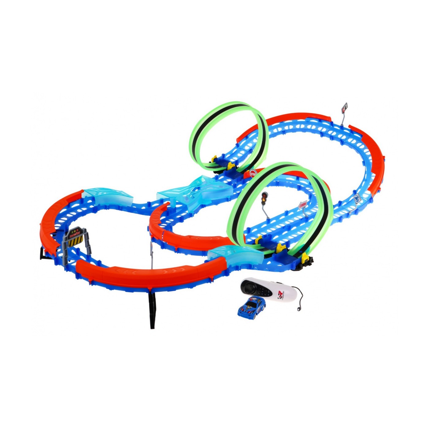 Fluorescenčná Závodná dráha pre deti 3+ Autíčko s LED + Smyčky 360 + Skladacia dráha 57 ks.