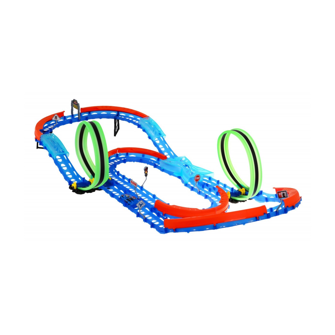 Fluorescenčná Závodná dráha pre deti 3+ Autíčko s LED + Smyčky 360 + Skladacia dráha 57 ks.