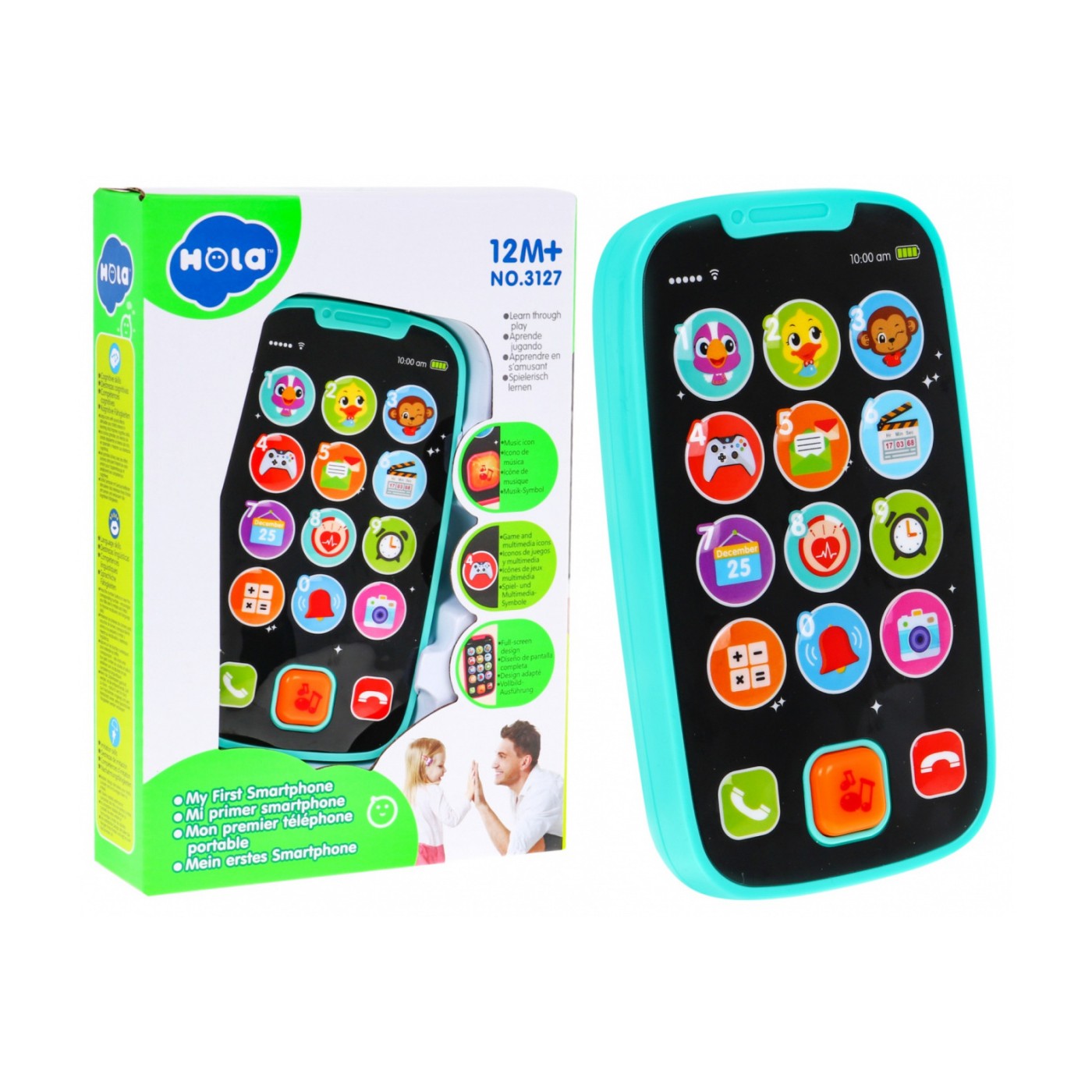 Interaktívny smartfón pre deti 12m+ modrý Zvuky Svetlá 15 tlačidiel