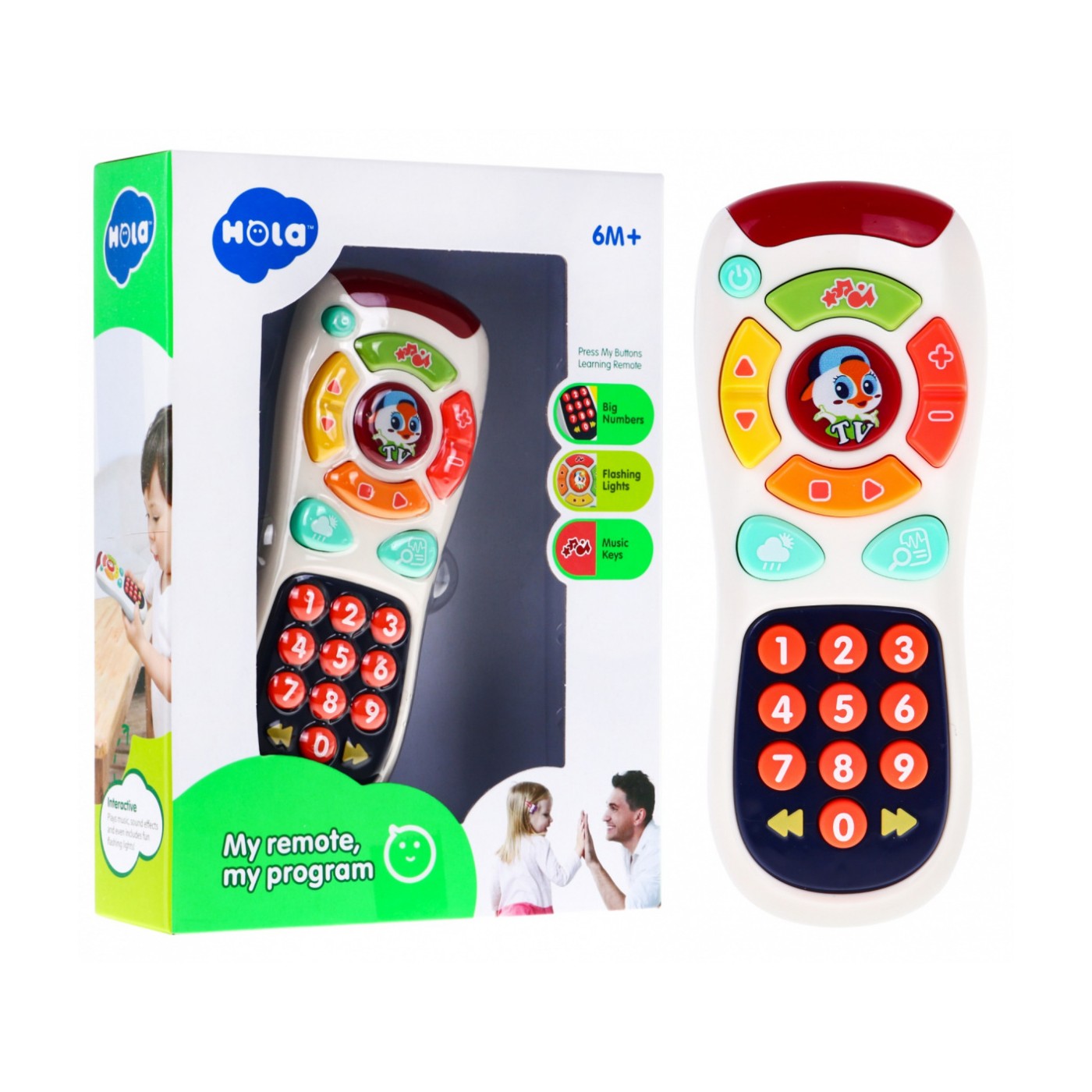 Farebný diaľkový ovládač TV pre deti 6m+ Interaktívne funkcie Zvuky + Svetlá