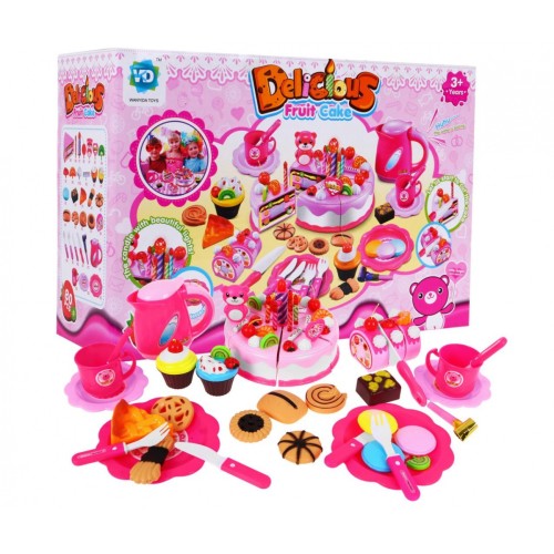 Sada na organizáciu Osláv pre deti 3+ ružová Torta + Sladkosti + Interaktívna sviečka + Príslušenstvo 80 ks.