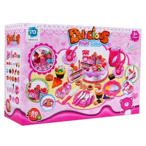 Sada na organizáciu Osláv pre deti 3+ ružová Torta + Sladkosti + Interaktívna sviečka + Príslušenstvo 80 ks.