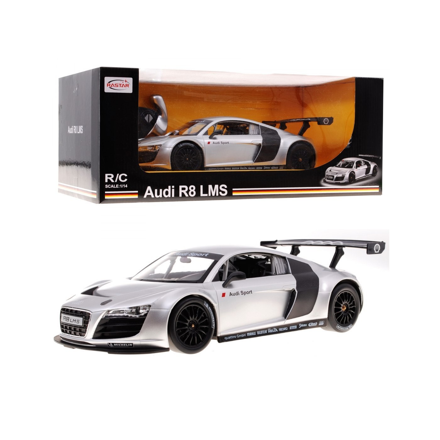 Autíčko R C Audi R8 Strieborné 1 14 RASTAR