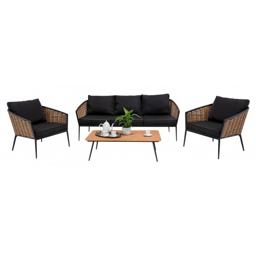 copy of Sada záhradného nábytku 6v1 Technorattan Sivý + Gauč + Vysoký stôl + 2 Kreslá + 2 Pufy + 12 Vankúšov