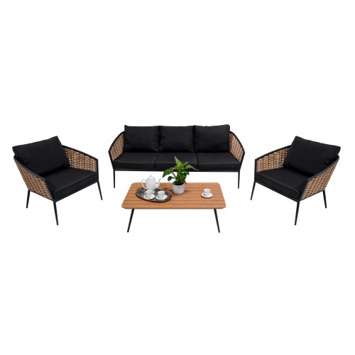 copy of Sada záhradného nábytku 6v1 Technorattan Sivý + Gauč + Vysoký stôl + 2 Kreslá + 2 Pufy + 12 Vankúšov