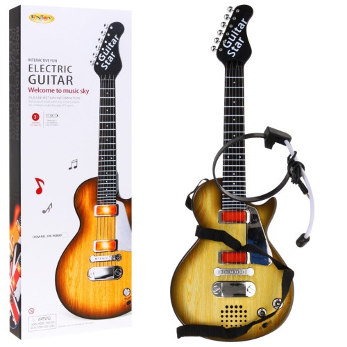 Elektrická Gitara pre deti 3+ imitácia dreva + Slúchadlá s mikrofónom + Zvuky Svetlá