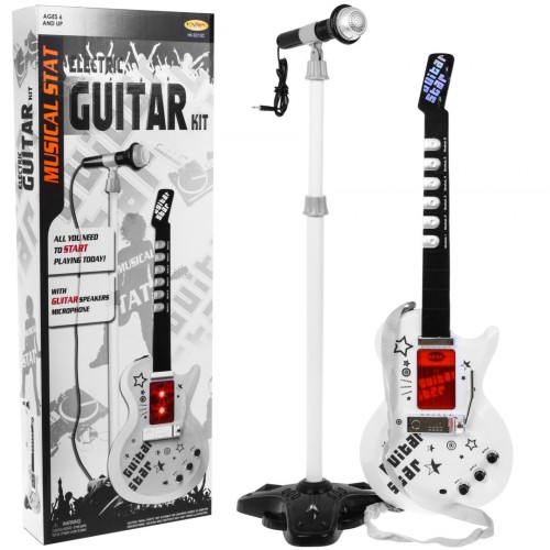 Elektrická gitara + Mikrofón pre deti 6+ Hudobný nástroj Zvuky + Svetlá