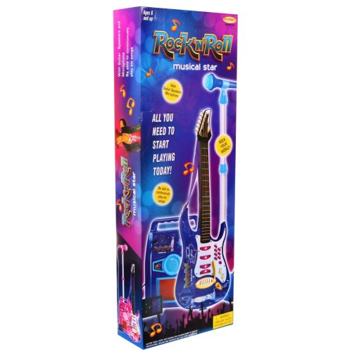 Gitara s príslušenstvom pre deti 6+ Modrý hudobný sada Zosilňovač + Mikrofón