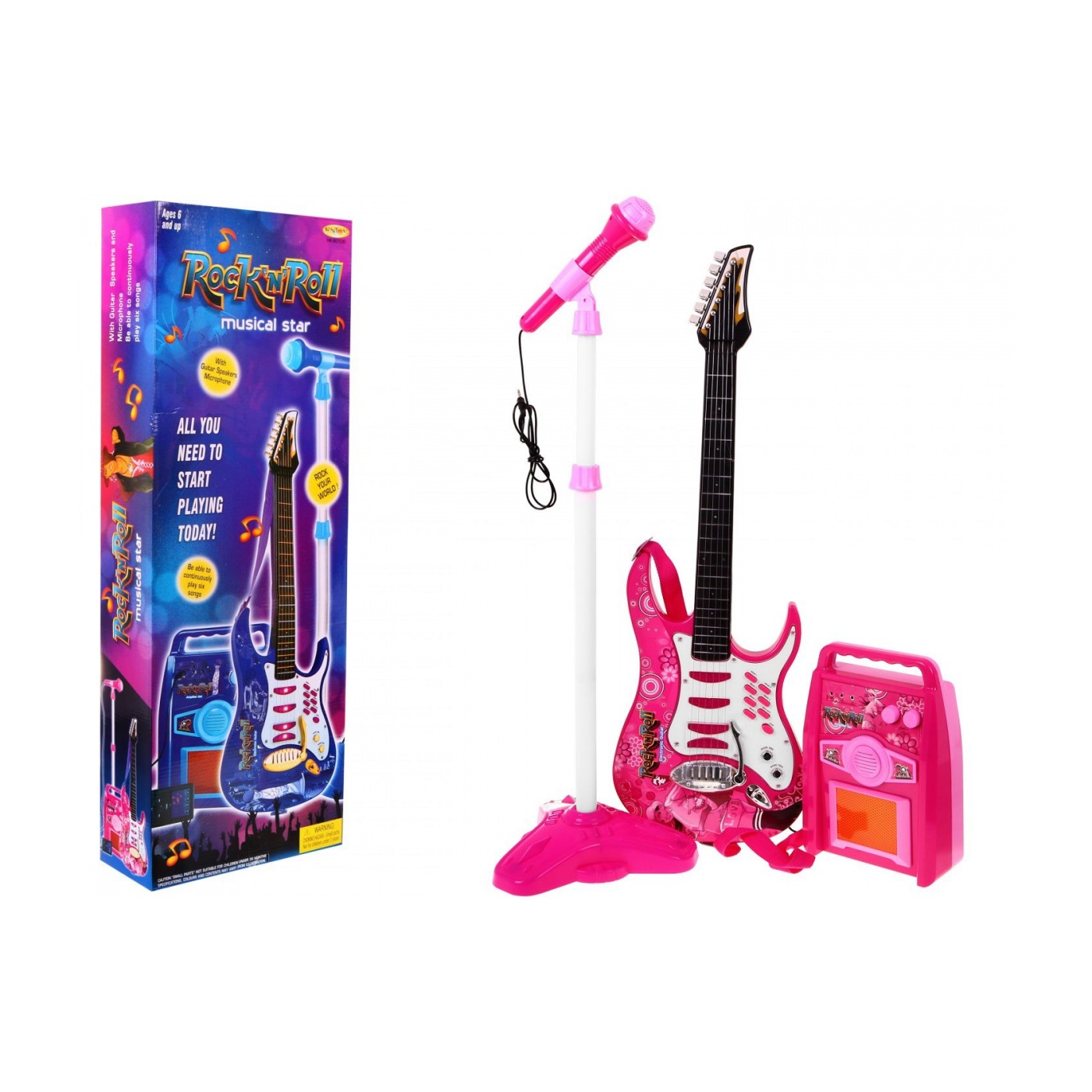 Gitara s príslušenstvom pre deti 6+ Ružový hudobný sada Zosilňovač + Mikrofón