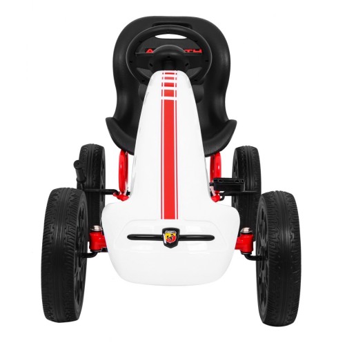 Motokára ABARTH na pedále pre deti Biela + Kolesá EVA + Ručná brzda + Voľný chod