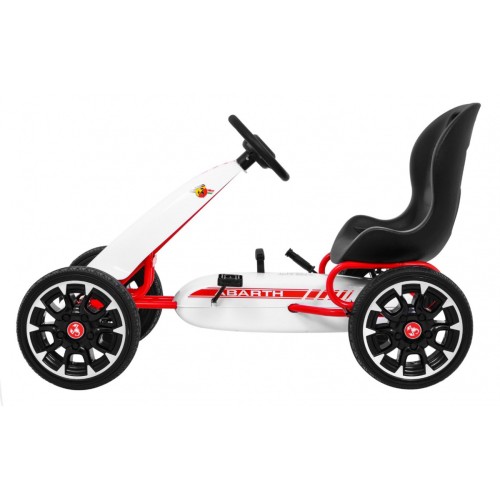 Motokára ABARTH na pedále pre deti Biela + Kolesá EVA + Ručná brzda + Voľný chod