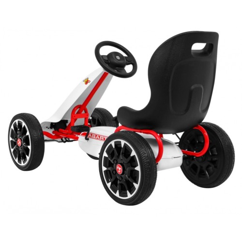 Motokára ABARTH na pedále pre deti Biela + Kolesá EVA + Ručná brzda + Voľný chod