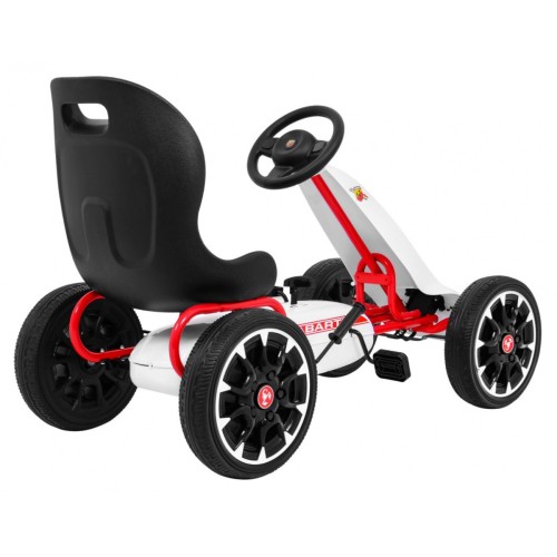 Motokára ABARTH na pedále pre deti Biela + Kolesá EVA + Ručná brzda + Voľný chod