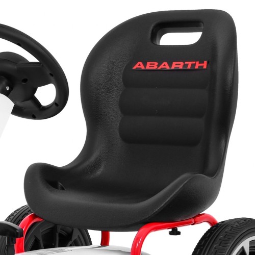 Motokára ABARTH na pedále pre deti Biela + Kolesá EVA + Ručná brzda + Voľný chod