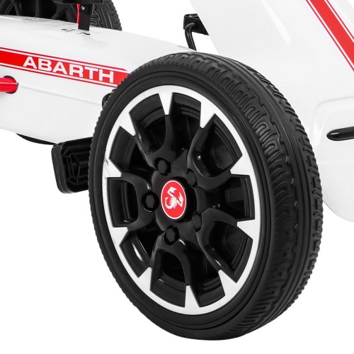 Motokára ABARTH na pedále pre deti Biela + Kolesá EVA + Ručná brzda + Voľný chod
