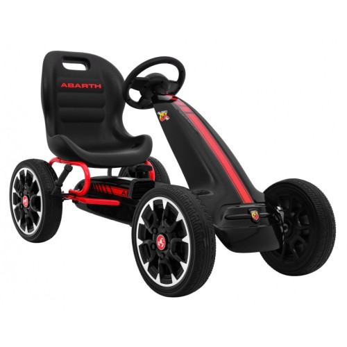 Motokára ABARTH na pedále pre deti Čierna + Kolesá EVA + Ručná brzda + Voľný chod