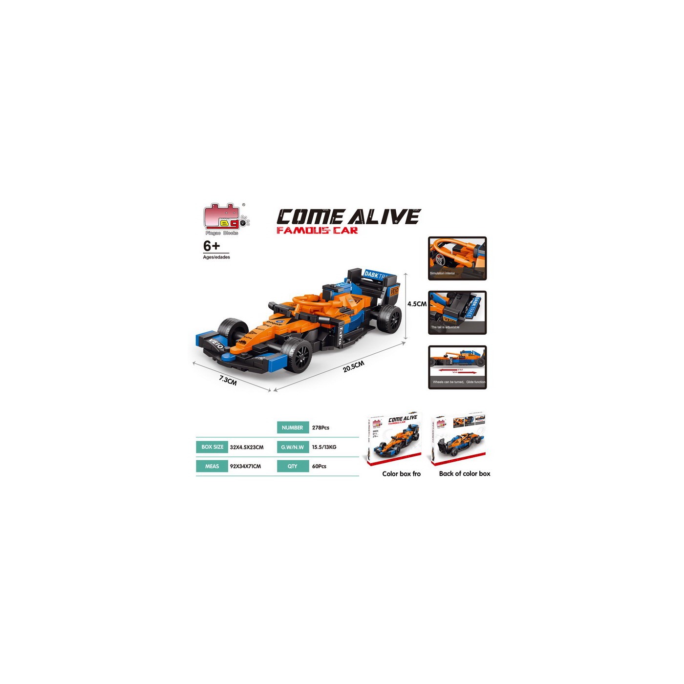 Bolid F1 Block Set Orange 278 ks.