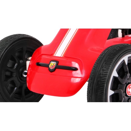 Motokára ABARTH na pedále pre deti Červená + Kolesá EVA + Ručná brzda + Voľný chod