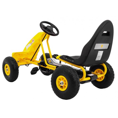Motokára Champion na pedále pre deti 3+ Žltá + Nafukovacie pneumatiky + Regulovateľné sedadlo + Ručná brzda