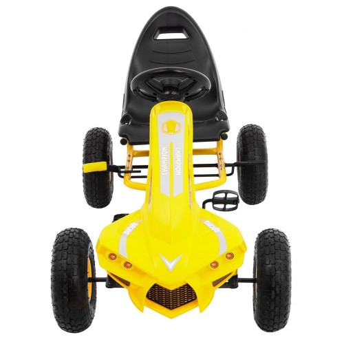 Motokára Champion na pedále pre deti 3+ Žltá + Nafukovacie pneumatiky + Regulovateľné sedadlo + Ručná brzda