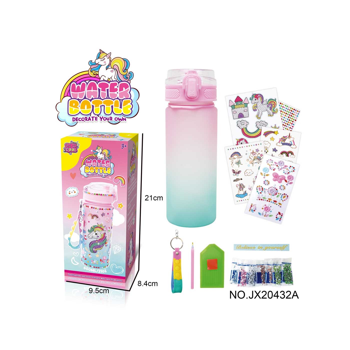 Fľaša na vodu Unicorn + príslušenstvo